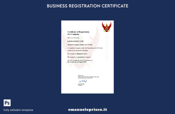 certificato di registrazione aziendale in stile verificato in Tailandia Modello 
